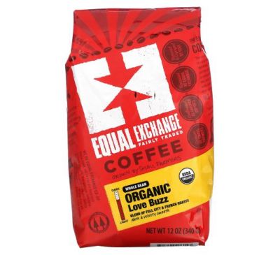 Equal Exchange, Organic Coffee, Love Buzz, Whole Bean, French Roast, 12 oz (340 g)