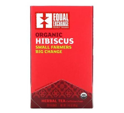 Equal Exchange, Organic Hibiscus Herbal Tea, Caffeine-Free, 20 Tea Bags, 1.41 oz (40 g)