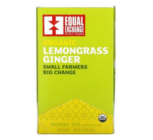 Equal Exchange, Organic Lemongrass Ginger Herbal Tea, Caffeine-Free, 20 Tea Bags, 1.05 oz (30 g)