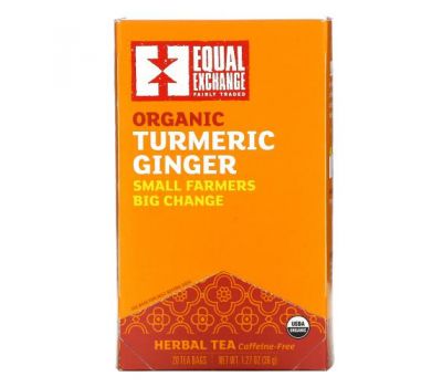 Equal Exchange, Organic Turmeric Ginger Herbal Tea, Caffeine-Free, 20 Tea Bags, 1.27 oz (36 g)