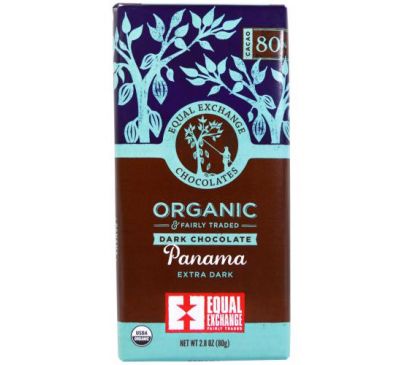 Equal Exchange, органічний чорний шоколад, Панама, екстрачорний, 80 % какао, 80 г (2,8 унції)