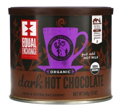 Equal Exchange, органічний темний гарячий шоколад, 340 г (12 унцій)