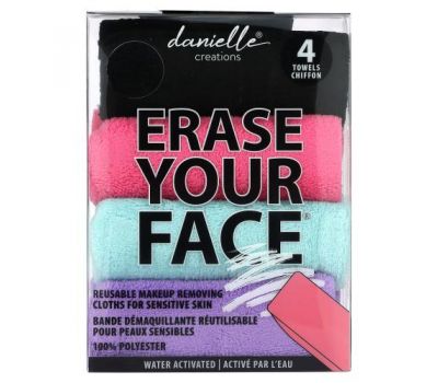 Erase Your Face, багаторазові серветки для зняття макіяжу, різні кольори, 4 шт