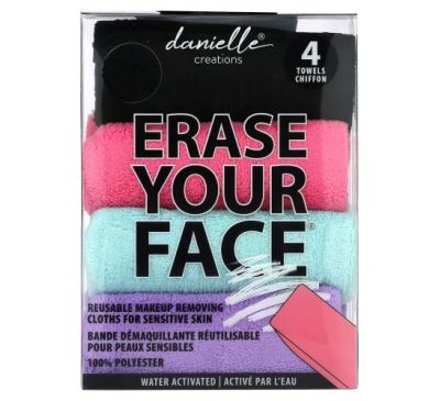 Erase Your Face, багаторазові серветки для зняття макіяжу, різні кольори, 4 шт