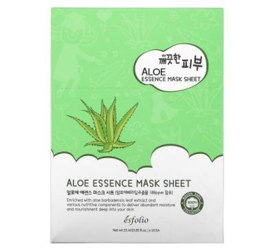 Esfolio, Aloe Essence Beauty Mask Sheet, 10 Sheets, 0.85 fl oz (25 ml) Each