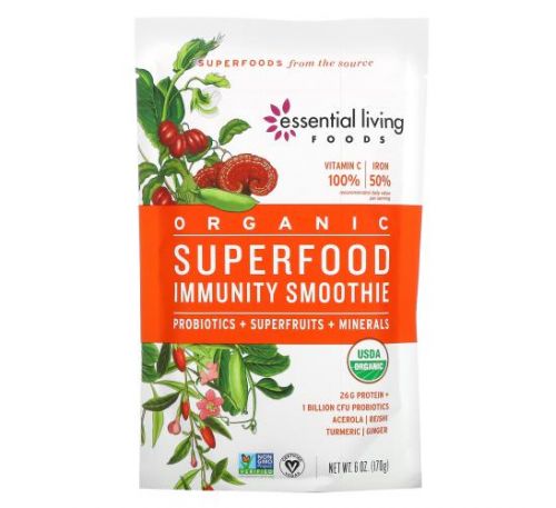 Essential Living Foods, Organic, Superfood Immunity Smoothie Mix, Probiotics + Superfruits + Minerals, 6 oz (170 g)