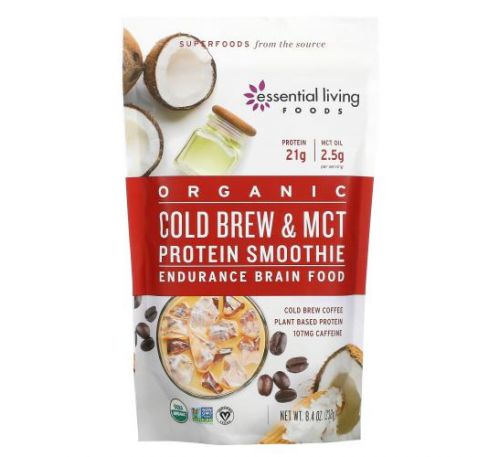Essential Living Foods, Organic Cold Brew & MCT Protein Smoothie, Endurance Brain Food, 8.4 oz (238 g)