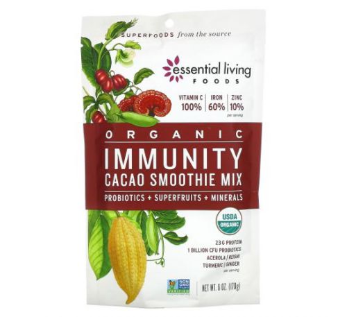 Essential Living Foods, Organic Immunity Cacao Smoothie Mix, Probiotics + Superfruits + Minerals, 6 oz (170 g)