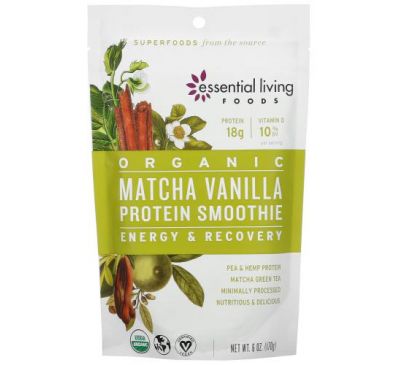 Essential Living Foods, Organic Matcha Vanilla Protein Smoothie, 6 oz (170 g)