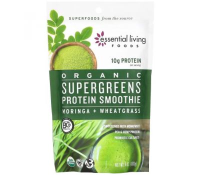 Essential Living Foods, Органический протеиновый смузи Supergreens, 170 г (6 унций)
