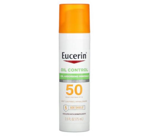 Eucerin, Oil Control, Lightweight Sunscreen Lotion for Face, SPF 50, 2.5 fl oz (75 ml)