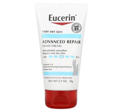Eucerin, крем для рук, інтенсивне відновлення, без запаху, 78 г (2,7 унції)