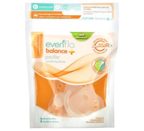 Evenflo Feeding, Balance+ Pacifier, 6+ Months, 2 Silicone Pacifiers