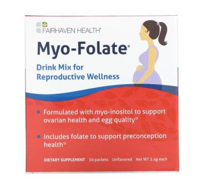 Fairhaven Health, Myo-Folate, Drink Mix for Reproductive Wellness, Unflavored, 30 Packets, 2.4 g Each