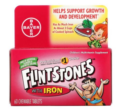 Flintstones, дитячі мультивітаміни з залізом, зі смаком фруктів, 60 жувальних таблеток