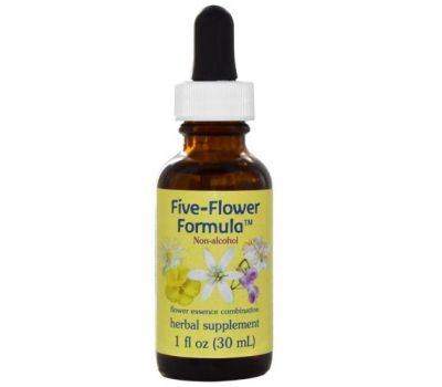 Flower Essence Services, Five-Flower Formula, Flower Essence Combination, Non-Alcohol, 1 fl oz (30 ml)