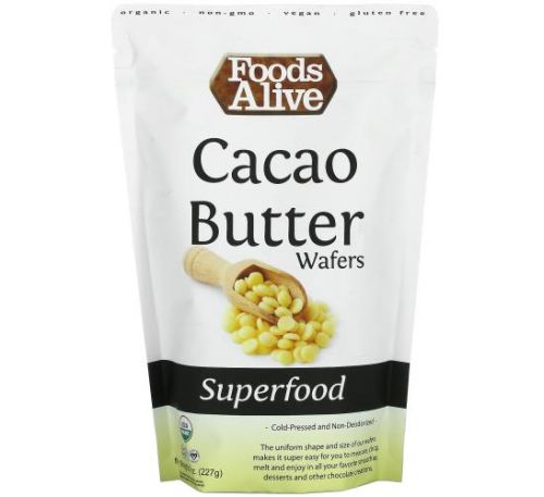 Foods Alive, Superfood, Cacao Butter Wafers, 8 oz (227 g)