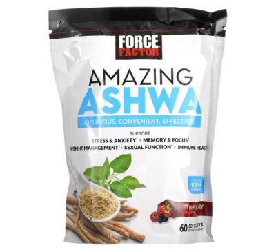 Force Factor, Amazing Ashwa, тройная ягода, 60 жевательных таблеток