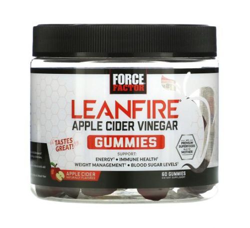 Force Factor, LeanFire, Apple Cider Vinegar Gummies with Mother, Apple Cider Naturally Flavored, 60 Gummies