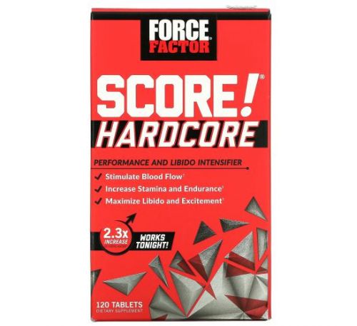Force Factor, SCORE! Hardcore, засіб для підвищення результативності та статевого потягу для справжніх чоловіків, 120 таблеток