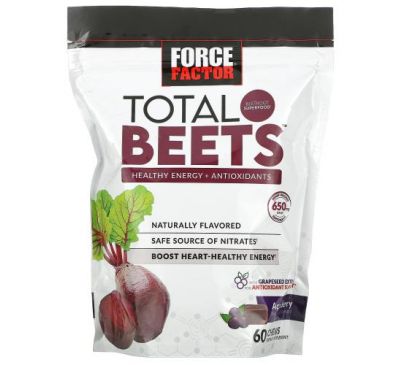 Force Factor, Total Beets, Healthy Energy + Antioxidants, Acai Berry, 325 mg, 60 Chews
