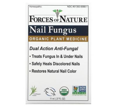 Forces of Nature, Nail Fungus Control, средство от грибка ногтей, органическое растительное средство, 11 мл (0,37 жидк. унции)