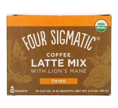 Four Sigmatic, Coffee Latte Mix with Lion's Mane, Think, 10 Packets, 0.21 oz (6 g) Each