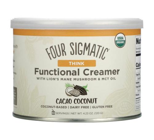 Four Sigmatic, Functional Creamer with Lion's Mane Mushroom & MCT Oil, Think, Cacao Coconut, 4.23 oz (120 g)