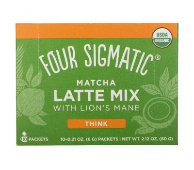 Four Sigmatic, Смесь матча для латте с львиной гривой, 10 пакетиков по 6 г (0,21 унции)