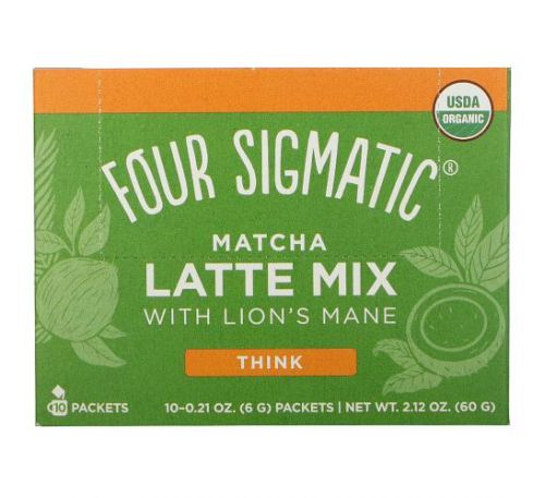 Four Sigmatic, Matcha Latte Mix with Lion's Mane, Think, 10 Packets, 0.21 oz (6 g) Each