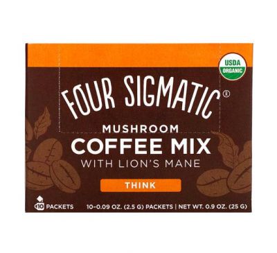 Four Sigmatic, Mushroom Coffee Mix with Lion's Mane, Think, 10 Packets, 0.09 oz (2.5 g) Each