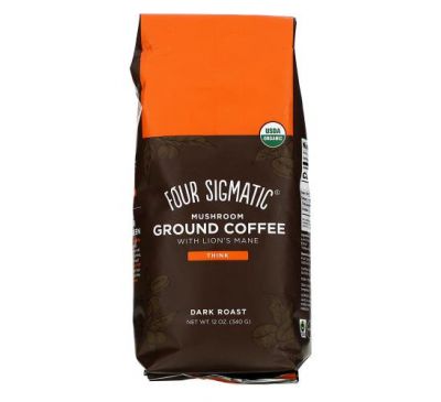 Four Sigmatic, Mushroom Ground Coffee with Lion's Mane, Think, Dark Roast, 12 oz (340 g)