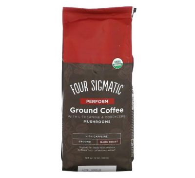 Four Sigmatic, Молотый кофе с L-теанином и грибами кордицепс, темная обжарка, 340 г (12 унций)