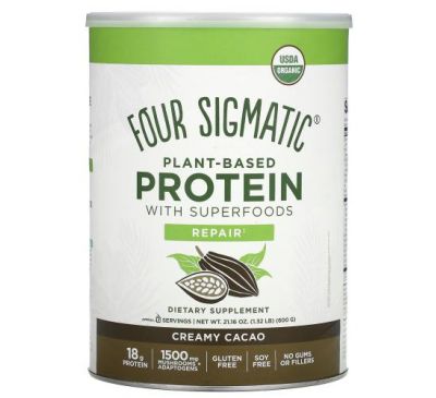 Four Sigmatic, Plant-Based Protein with Superfoods, Creamy Cacao, 21.16 oz (600 g)