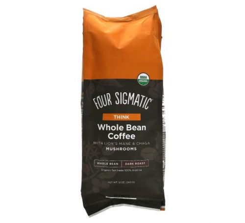 Four Sigmatic, Whole Bean Coffee with Lion's Mane & Chaga Mushrooms, Think, Dark Roast, 12 oz (340 g)