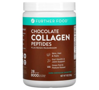 Further Food, Chocolate Collagen Peptides Plus Reishi Mushroom, Dark Chocolate, 11 oz (312 g)