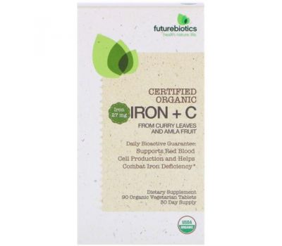 FutureBiotics, Certified Organic Iron + C, 90 Organic Vegetarian Tablets