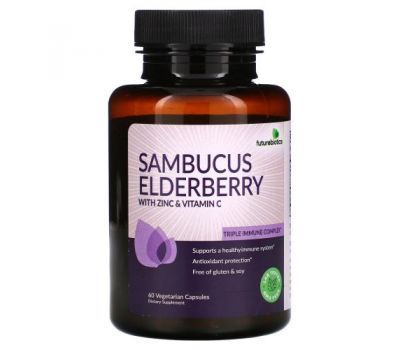 FutureBiotics, Sambucus Elderberry with Zinc & Vitamin C, 60 Vegetarian Capsules