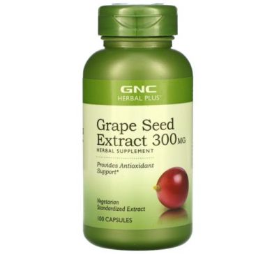GNC, Herbal Plus, экстракт виноградных косточек, 300 мг, 100 капсул