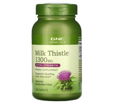 GNC, Herbal Plus, Milk Thistle,  Extra Strength, 1,300 mg, 120 Caplets