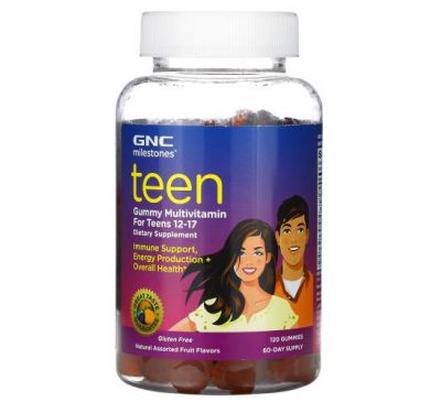 GNC, Milestones, жевательные мультивитамины для подростков 12–17 лет, ассорти из натуральных фруктов, 120 жевательных конфет