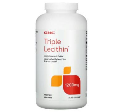 GNC, лецитин тройного действия, 1200 мг, 180 капсул