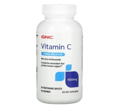 GNC, Vitamin C, Timed-Release, 1,000 mg , 90 Vegetarian Caplets