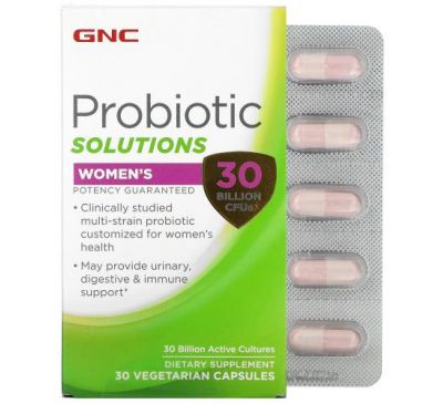 GNC, Пробиотические растворы для женщин, 30 млрд КОЕ, 30 вегетарианских капсул