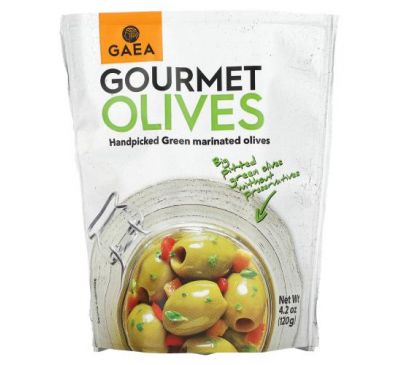 Gaea, Gourmet Olives, Handpicked Green Marinated Olives, 4.2 oz (120 g)
