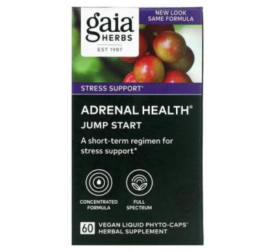 Gaia Herbs, Adrenal Health, Jump Start, 60 веганских фитокапсул с жидкостью