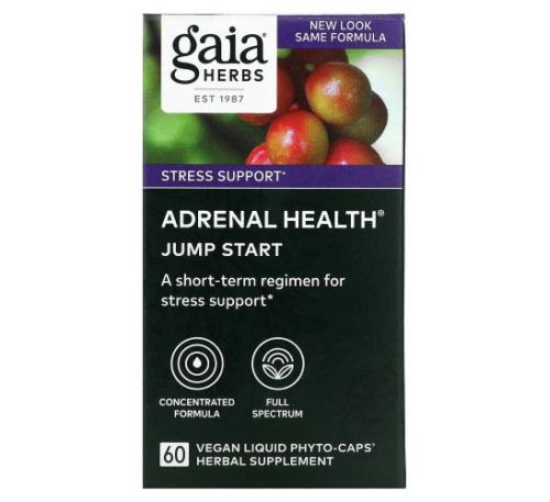 Gaia Herbs, Adrenal Health, Jump Start, 60 Vegan Liquid Phyto-Caps