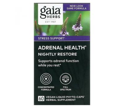Gaia Herbs, Adrenal Health, Nightly Restore, 60 Vegan Liquid Phyto-Caps