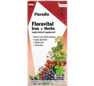 Gaia Herbs, Floradix, Floravital Iron + Herbs, 500 мл (17 жидк. Унций)