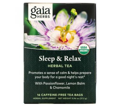 Gaia Herbs, Herbal Tea, Sleep & Relax, Caffeine-Free, 16 Tea Bags, 0.96 oz (27.2 g)